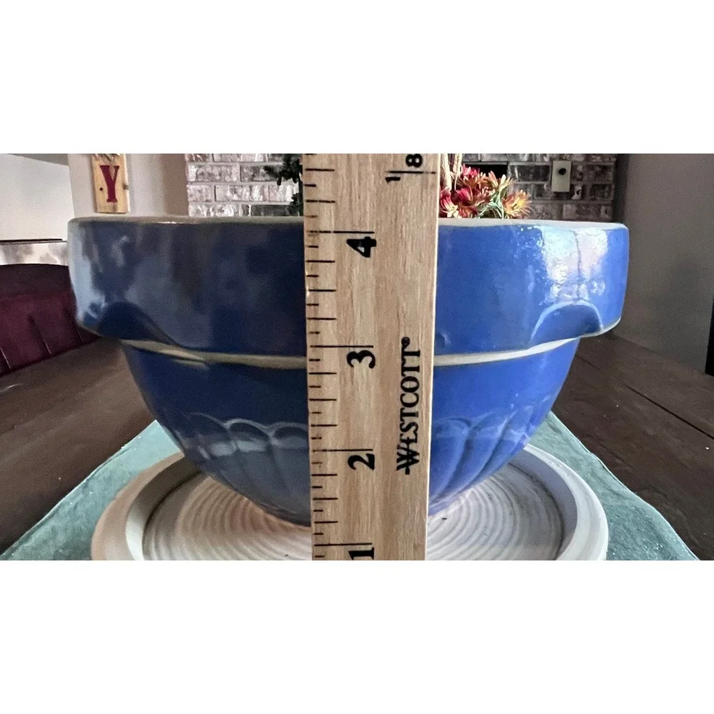 2 Vintage Beautiful Cobalt Blue Red Wing Stoneware 8 and 9 inch Ribbed Bowls